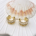 Elegant 18K gold plated C-shape double ear cuff with acrylic pearls and crystals - Hollow Wavy Artificial Pearl Styles (4 Designs) / Style 4