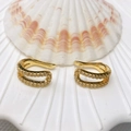 Elegant gold-plated double-row crystal C-shaped ear cuffs on a natural white shell - Style 6