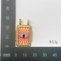 Rectangular golden evil eye pendant with pink enamel and white zircon border, 28x18mm - Evil Eye Enamel Style (Style 6)