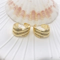 Elegant gold-tone ear cuff set featuring three rows of cubic zirconia with seashell decor - Triple Row Pave Zirconia Style (84) / Gold