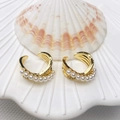 Elegant gold-plated double-layer C-shaped ear cuffs with small white acrylic pearls - Style 8