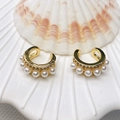 Elegant C-shaped double-layer gold ear cuffs with acrylic pearls and crystals - Style 9