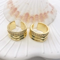 Gold triple-layer wave ear cuff with inlaid clear zircons and polished finish - Triple Layer Wave Cross Style (86) / Gold