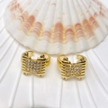 Elegant gold-plated ear cuffs with rectangular zircon pavé and textured stripe finish - Striped Rectangular Style (49 Styles)