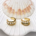 Three-layer 18K gold plated ear cuff with white pearls and green zircon stones - Style 11