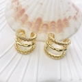 Golden three-layer wrap snake ear cuff with textured patterns on a white shell - Triple Layer Rhombus Texture Style (88) / Gold