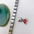 Detailed shot of Italian charm bracelet link with a festive red Christmas hat charm - Christmas Hat Style (Style 60) / 1 Piece Only (Charm Link Only)
