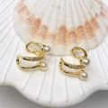 Elegant gold double-layered C-shaped ear cuffs with white pearls and small zircons - Style 12