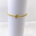 Pulsera elástica de cuentas doradas con dije de letra F pavonado en circonita brillante - Oro F