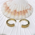U-shaped gold non-pierced ear cuffs with double-row white zircon pave on white porcelain - Double Row Pavé Zirconia Style (Style 29) / Gold