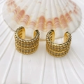 Elegante 18K vergoldete C-förmige Ohrmanschetten mit drei Reihen Mikro-Zirkonia - Drei-Reihen Mikro-Pavé Strass (53 Stile)
