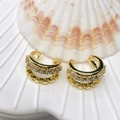 Elegant 18K gold plated double layer C-shape ear clip with zircons and tiny stars - Style 16