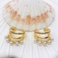 Dreilagige goldene Ohrmanschette mit weißen Perlen und funkelnden Zirkoniasteinen - Dreilagige künstliche Perle & Strass (55 Stile)