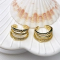 Elegant 18K gold plated double C-shaped ear cuffs with micro-set stars and acrylic beads - Style 18