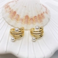 Elegante vergoldete Spiral-Ohrklemmen mit zarten weißen Perlen und feinen Zirkon-Steinen - Mehrreihiger Spiral-Stil mit künstlichen Perlen (58 Stile)