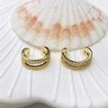 Elegant 18K gold plated C-shaped ear cuff with sparkling white cubic zirconia stones - Style 19