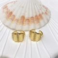 Elegant gold U-shaped ear cuffs with vertical stripes and sparkling clear zircons - Vertical Striped Ribbed (38 Styles) / Gold