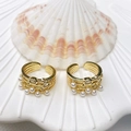 Elegant gold double C-shaped earrings with white pearls and sparkling rhinestones - Style 24