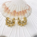 Golden French design U-shaped ear cuffs with small white pearls and zircon heart elements - Heart-Shaped 3-Layer Artificial Pearl (Style 40) / Gold