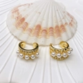 Elegant U-shaped gold clip-on earrings with white pearls and sparkling zircons - Five-Bead Row Rhinestone C-Shape Style (42 Styles) / Gold