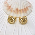 French style gold U-shaped ear cuff featuring a round relief portrait and white zircon inlay - Vintage Figure Relief with Rhinestones (44 Styles) / Gold