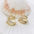Doppellagige goldene Ohrmanschette mit weißen Perlen und funkelnden Zirkoniasteinen - C-Form doppelreihiger Stil mit künstlichen Perlen und Strass (69 Stile)