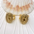 Religious 18k gold plated Virgin Mary oval ring with white zircon halo on shell base - Virgin Mary Relief Ring with Rhinestone Surround (46 Styles) / Gold