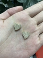 Golden heart-shaped stud earrings featuring a fully paved sparkling white zircon inlay - Heart