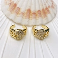 Adjustable gold heart ring with pavé crystals and H-shaped cutout geometric band - Rhinestone Hollow Heart Style H (48 Styles) / Gold