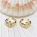Minimalist 18K gold plated wavy geometric cross ear cuffs with decorative beaded edges - Cross Relief Shape (Style 107)