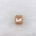 Detail of emerald-cut pink zircon charm with double layer pave on gold base - Gold-Tone Pink Rhinestone Rectangular Pendant (Style 232)