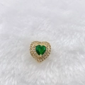 Macro shot of heart-shaped green emerald charm with gold plating and cubic zirconia halo - Gold Heart with Green Gem (Style 200)