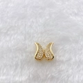 Detailed view of a golden butterfly pendant with sparkling white cubic zirconia micro-pave - Gold Rhinestone Butterfly (Style 154)