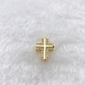 Detail view of a 10mm golden stainless steel cross charm with sparkling micro zircons - Gold Cross (Style 210)