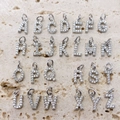 Set of 26 mini silver alphabet pendants with micro-pave cubic zirconia crystals - Letter A Style (A) / White K/Silver