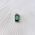 Detail view of emerald green square zircon pendant with silver claw setting and small crystals - Style B Pendant Only (Without Chain) / Silver
