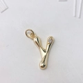 Polierter goldener Buchstabe Y Anhänger Halskette mit kleinem Zirkon-Stein Besatz - Gold Y