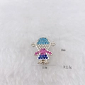 Silver girl pendant charm with colorful blue and pink zircon stones for DIY bracelets - Silver Chibi Girl (Style 141)