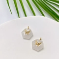 Hexagonal white natural stone pendants featuring a gold butterfly and zircon inlay - White Crystal