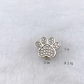 Polished silver paw print charm with white zircon pavé setting, size 19.3mm x 15.7mm - Silver Rhinestone Paw Print (Style 149)