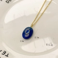 Pendentif ovale en lapis-lazuli naturel avec zircon bleu et finition dorée - Pendentif Uniquement (Sans Chaîne) / Bleu foncé (Lapis-lazuli)