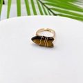 Adjustable gold wire-wrapped ring featuring an eye-catching tiger eye fish-shaped gemstone - Tiger Eye (Style C)