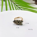 Fish-shaped wire wrapped dalmatian jasper stone adjustable ring in gold finish - Dalmatian Jasper (Style A)