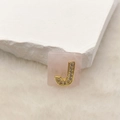 Quadratischer Anhänger aus rosa Stein mit goldenem Buchstaben J und Kristallen - Buchstabe J (Nur Anhänger) / 20x18 mm / Rosa