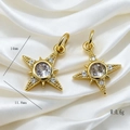 Macro view of 18K gold plated star charms showing dimensions of 14mm height and 11.8mm width - Rhinestone North Star Style (Style H) / Pendant Only (Without Chain)
