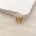 Halskettenanhänger aus rosa Stein mit goldenem Buchstaben W und Zirkonia-Kristallen - Buchstabe W (Nur Anhänger) / 20x18 mm / Rosa