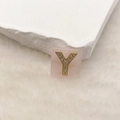 Luxuriöser goldener Y-Anhänger mit rosa Naturstein und funkelnden Kristallen - Buchstabe Y (Nur Anhänger) / 20x18 mm / Rosa