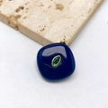 Detail shot of navy blue pebble pendant with gold bezel and emerald green marquise stone - Rounded Rectangle Style / Pendant Only (No Chain) / Royal Blue Jade