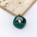 Detail of green malachite pendant with marquise-cut crystal and gold-plated bezel - Dark Green Textured Style / Pendant Only (No Chain) / Moss Agate