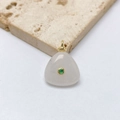 Macro detail of a triangular white stone pendant with center emerald green gemstone - Triangular Geometric Style / Pendant Only (No Chain) / White Agate (Green Zirconia)